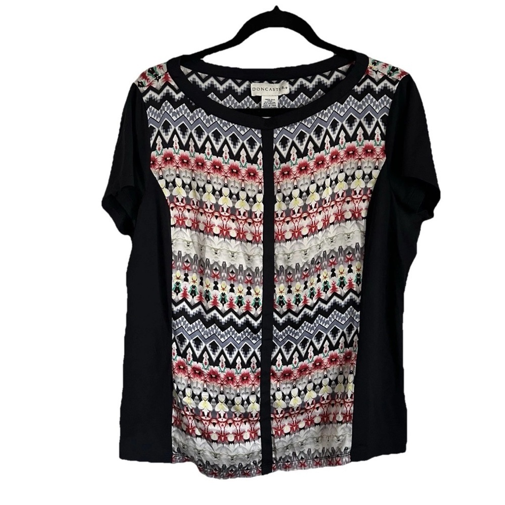 Doncaster Silk Top Short Sleeve Womens Sz 16 Asian Inspired Print Office Dressy